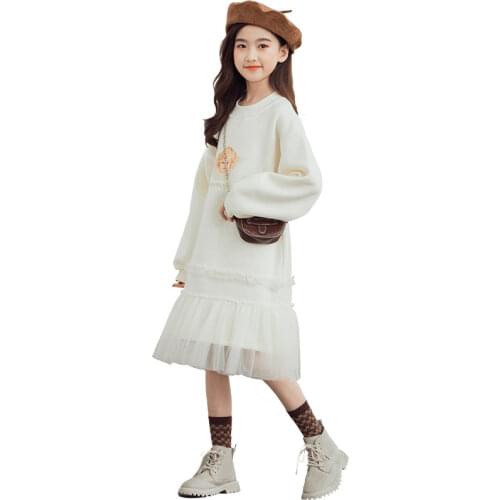 Autumn Princess Dress for Kids Girls O-neck Long Sleeve Pullover Sweatshirt Dresses Toddler Baby Birthday Lovely Clothes 10 12Y