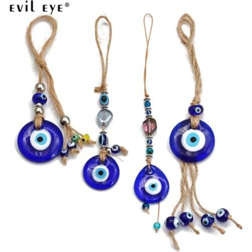 EVIL EYE Braided Rope Glass Blue Turkish Evil Eye Beads Pendant Wall Hanging Handmade Desoration for Home Living Room Car BE259