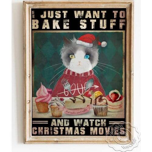 Lovely Persian Cat Portrait Art Prints Poster, Cute Animal Cake Dessert Vintage Wall Art, Christmas Gift Wall Picture Home Decor