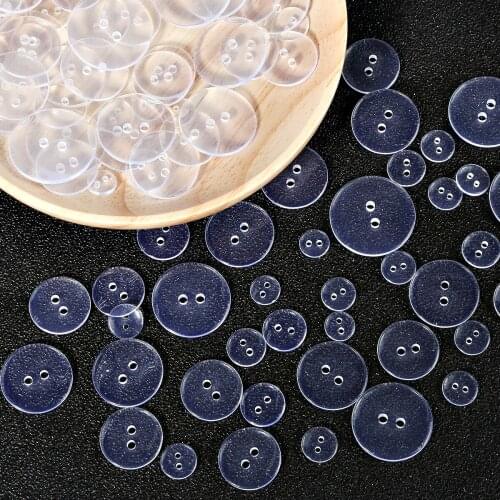 30/50/100Pcs 9-25 mm Plastic Resin Transparent Sewing Buttons Scrapbooking Round Two Holes Button Clothing Crafts Accessories