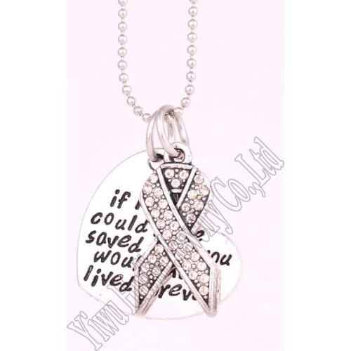 Multi-color "if love could have saved you,you would have lived forever" heart pendant Ribbon with crystals romantic necklace