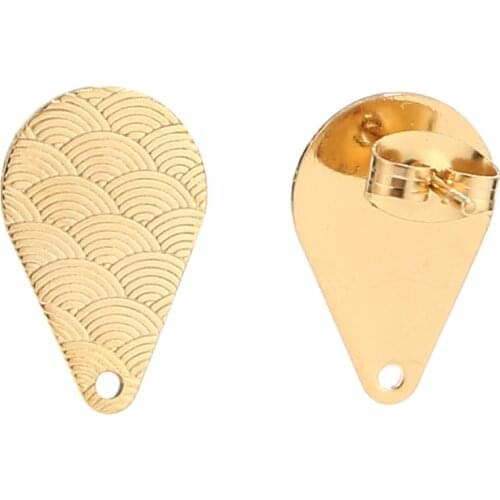 10PCS Newest Top Made Stainless Steel Teardrop Geometric Rhombus Stud Earring Posts with Hole Gold Tone DIY Earrings Accessories