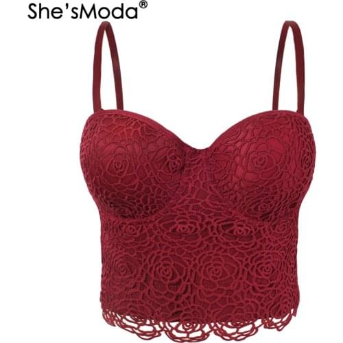 ShesModa Sweet Floral Lace Push Up Bralet Womens Bustier Corset Wedding Party Corset Cropped Top Vest Plus Size