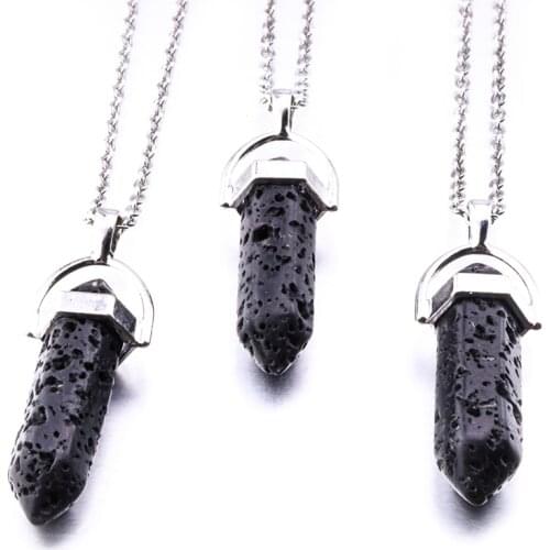 Hexagon Prism Lava Stone Necklace Diy Aromatherapy Essential Oil Diffuser Necklace For Women Jewelry