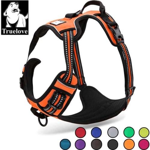 Truelove Reflective Nylon Large pet Dog Harness All Weather Service Dog Ves Padded Adjustable Safety Vehicular Lead For Dogs Pet