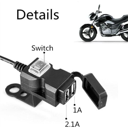 Waterproof Dual USB 12V Motorcycle Handlebar Charger Socket w/ Switch & Mounts Motorcycle Charger Modification Parts