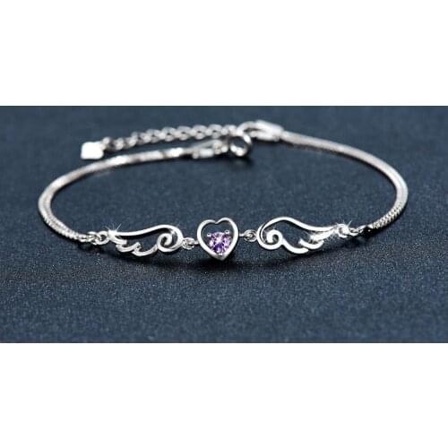 Women Fashion Sweet Zircon Dream Angel Wings Love Heart Bracelet Jewelry gifts