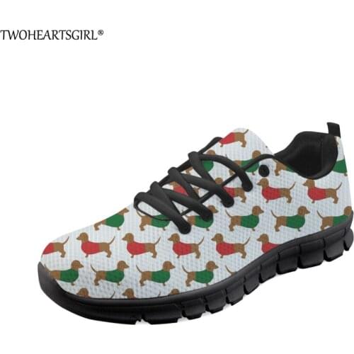 Twoheartsgirl Kawaii Women Flats Shoes Plus 35-41 Dachshund Printed Sneakers Breathable Women Summer Mesh Shoes Casual Flats