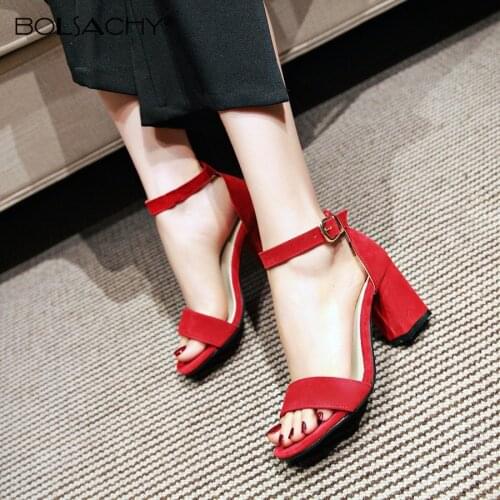 2021Spring summer Gladiator Sandals Office High Heels Woman Buckle Strap Pumps Suede Open Toe Casual Women Shoes Red Black Beige