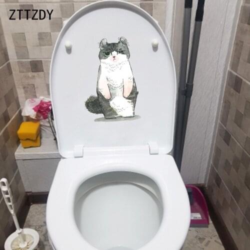 ZTTZDY 14.7*22.5CM Funny Cat Toilet Decal Home Decoration Fashion Bedroom Wall Sticker T3-0136