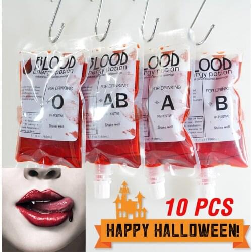 10pcs Halloween Cosplay Blood Drinks Bag Vampire Food Props PVC Water Container Bottle Decors Costume for Women Kids Hot Selling