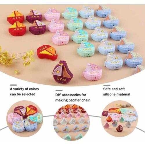 10pcs Silicone Chewbeads Sailboat Teether Beads DIY Pacifier Clips Holder BPA Free Baby Teething Toys Bebe Teether Toy For Teeth