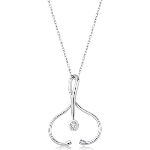 18K Gold Natural Diamond Stethoscope Necklace PN1001ST
