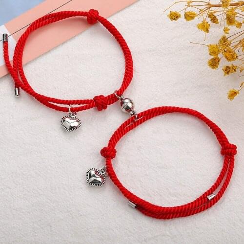 2Pcs/Pair Magnet Handmade Weave Couple Bracelet Women Lovers Charm Female Male Paired Friendship Love Heart Lucky Jewelry