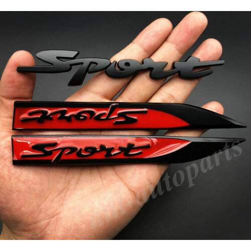 3x Metal Black Sport Car Fender Emblem Skirts Auto Badge Trunk Decals Sticker