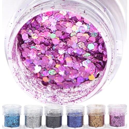 4/5/6Boxes Hexagon Chunky Nail Glitter Powder Dust Set 10ml/Jar Mix Shiny Nail Art Glitter Sequins Manicure 3D Nail Decorations