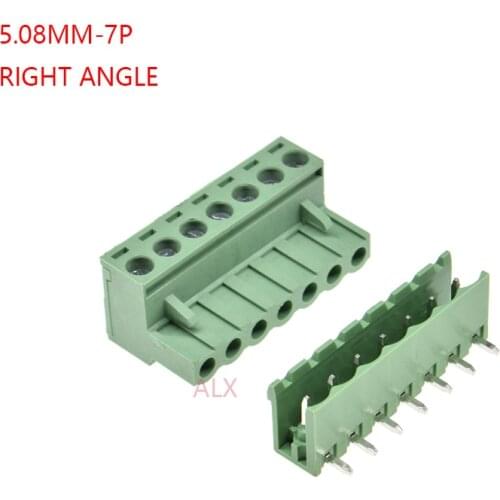 5SETS 2EDG 7pin 5.08MM pitch RIGHT ANGLE pluggable screw terminal block 5.08 7 pin PLUG TYPE pcb connector PLUG + SOCKET 300v