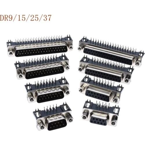 5Pcs DR9 DR15 DR25 DR37 Hole/Pin Female/Male Black Bending Pin 90DEG connector VGA serial port DB adapter