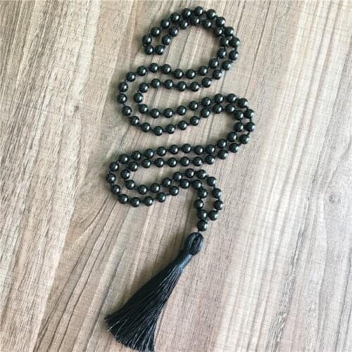 8MM High Quality 108 Mala Beads Necklace Natural Tourmaline Stone Necklace Tassel Yoga Jewelry Healing Meditation Jewelry