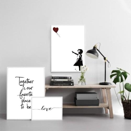 Banksy Girl With Balloon Wall Art Canvas Poster And Print Together Love Quote Canvas Painting Decorative Picture For Living Room
