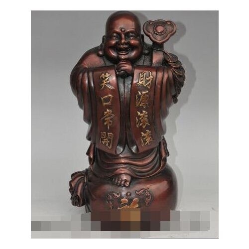 Free shipping S00239 13"Chinese Bronze Stand RuYi Fu Moneybag Happy Laugh Maitreya Buddha Statue