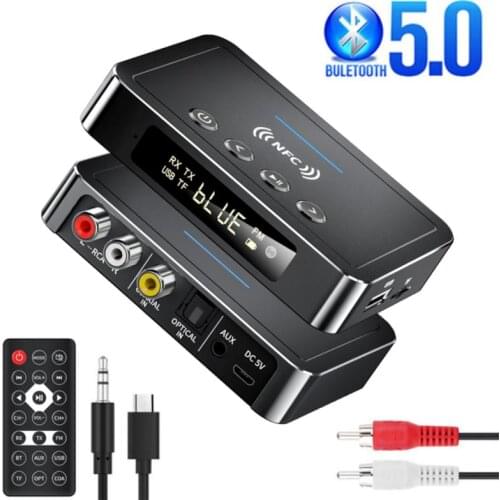 Bluetooth 5.0 Receiver Transmitter FM Stereo AUX 3.5mm Jack RCA Optical Wireless Handsfree Call NFC Bluetooth Audio Adapter TV