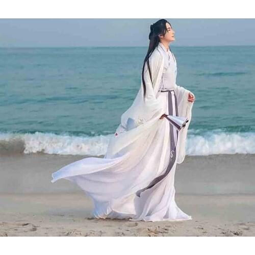 Large Size 4XL Hanfu Men/Women Chinese Traditional Hanfu Adult Cosplay Costume Fancy Dress White Chiffon Hanfu Sets For Couples