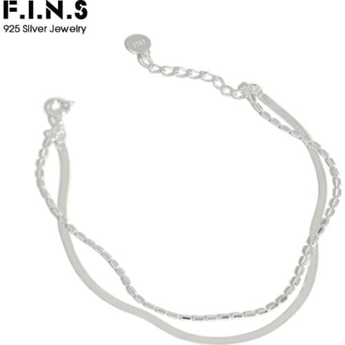 Real 925 Sterling Silver Ankle Bracelet Ladies Minimalist Double Layer Silver Snake Chains for Women Decoration Fine Jewelry