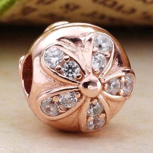Original Rose Dazzling Daisies Fixed Clip Lock Stopper Beads Fit 925 Sterling Silver Bead Charm Bracelet Bangle Jewelry