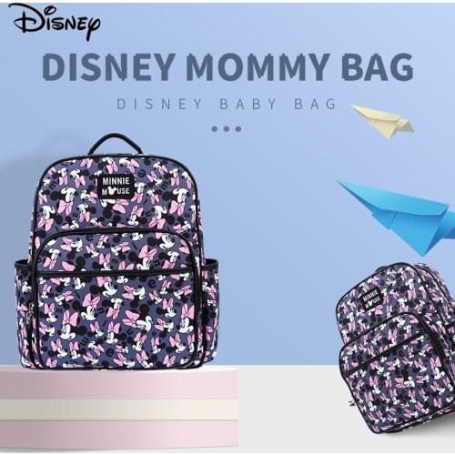 Disney Colorful Kawaii Minnie Mickey Diaper Bag Backpack Nappy Bag For Baby Care Large Capacity Waterproof Mummy Travel Handbag