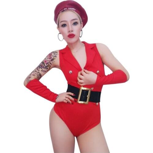 Singer Custom Style Sexy Nightclub Clothes Red Beyonce Bodysuit Dj Jumpsuit Woman Stage Outfit Stage Costumes clothing
