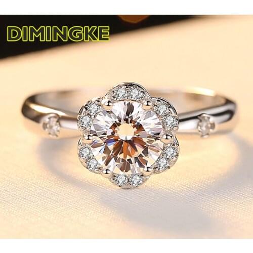 DIMINGKE 1CT 6.5MM Real Moissanite Female Ring GRA Certificate 100%-S925 Sterling Silver Jewelry Wedding Party Gift