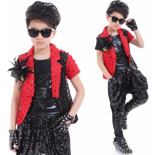 2020 Hip Hop Dance Costumes Boys Sequin Jacket Children Street Dancing Clothing Jazz Stage Dance Show Outfits For Kids DQS2792