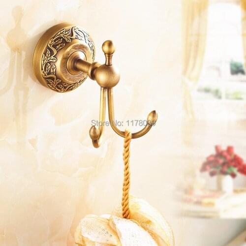 European style coat hook,wall mounted brass Brushed bathroom robe Hook,All copper antique double hooks,J16594