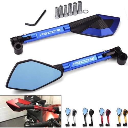 Logo For BMW F900R F900XR 2019 2020 2021 Universal CNC Aluminum Motorcycle Handlebar Rear View Mirrors Blue Anti-glare Mirror