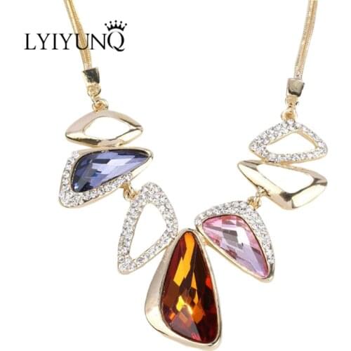 LYIYUNQ Vintage Exaggerate Personality Big Necklaces & Pendants For Women Geometric Crystal Pendant Necklace Punk Jewelry