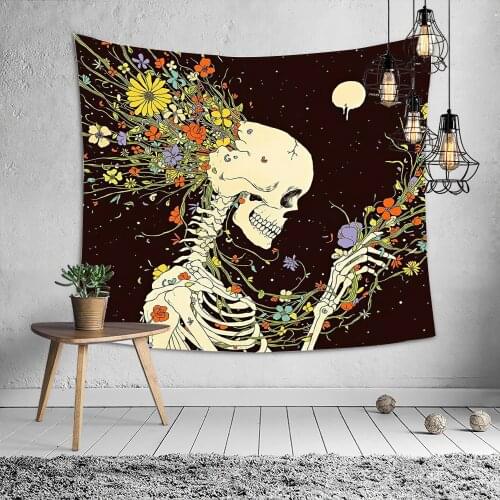 Small Moon Starry Sky Flower Kiss Skull Tapestry Black Witchcraft Wall Hanging Cloth Carpet Tapestries Ceiling Room Home Decor