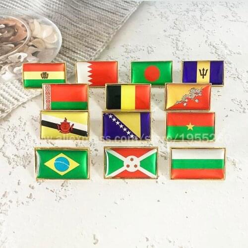 National Flag Metal Lapel Pin Square Flag Pin Badge All Over the World Bolivia Bahrain Banglad Brazil Belgiume Belarus Bulgaria