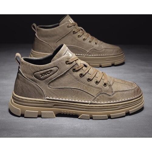 Mens Leather Mid-Top Shoes Classic Soft Comfortable Oxford Shoes British Trend Lace-Up Shoes Fashion Non-Slip Men Casual Shoes