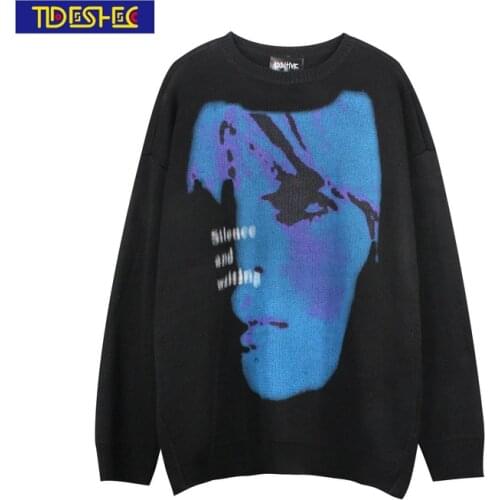 TIDESHEC Hip Hop Knitted Face Mens Sweater 2021 Harajuku Fashion Mens and Womens Loose Top Casual Streetwear Pullover Sweater