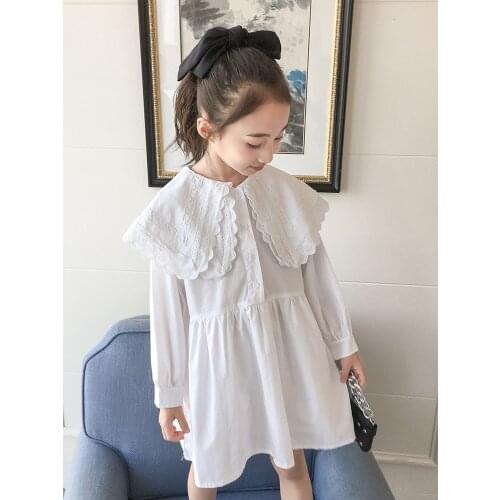 White Spring Fashion Birthday Girls Dress Long Sleeve Korean Cute Autumn Flower Girls Dress Princess Robe Fille Children BW50DR