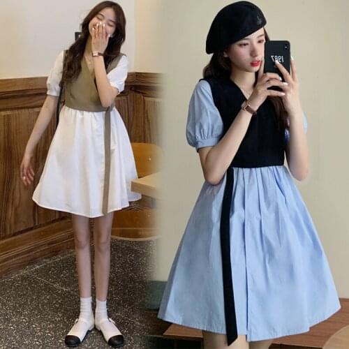 412# Maternity Dress Summer Short Sleeves V Neck Patchwork Loose Stylish Dress Pregnant Women Mom Dress