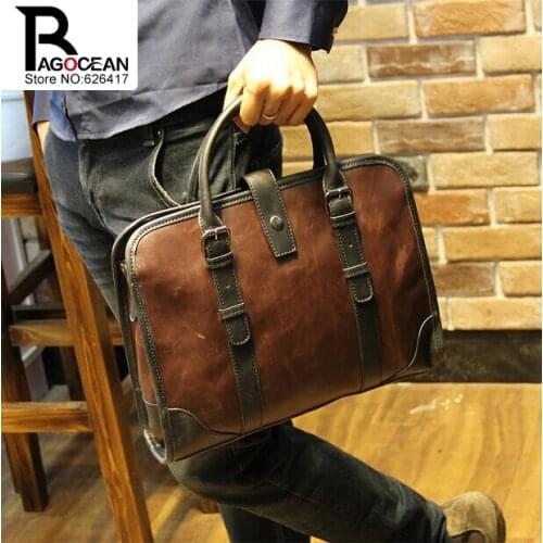 New fashion men leather pu briefcase messenger shoulder bag brands business handbag mens travel bag retro briefcase brown black