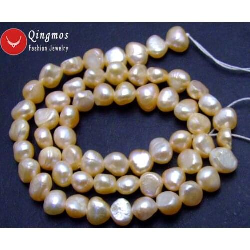 Qingmos Pink BAROQUE Pearl Beads Beads for Jewelry Making with 5-6mm Natural Pink Freshwater Pearl Strand Loose 14"-los619