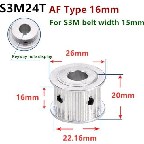 S3M 24 25 26 Teeth S3M AF type Timing Pulley for Width 15mm S3M synchronous belt S3M Belt pulley Wheel Gear 24Teeth