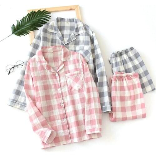 Spring and Autumn Mens and Womens Pajamas, Double-layer Cotton Yarn Long-sleeved Plus Size Couples Home Suit Satijnen Pyjama