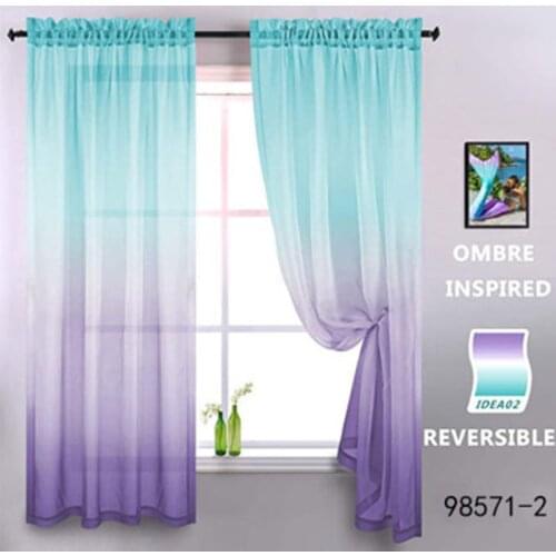 Blue And Purple Gradient Sheer Curtain, Rod Pocket Digital Printing Curtain For Living Room