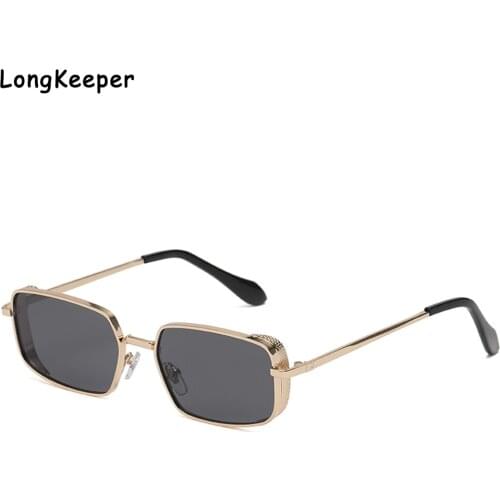 Vintage Black Rectangular Sunglasses Men Metal Frame Square Sun glasses for Women Small Punk Frameless Driving Goggles Oculos