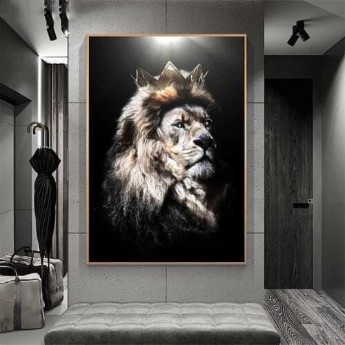 Modern Animal Art Lion Head With Crown Canvas Paintings Posters And Prints Wall Art Pictures For Living Room Decor (No Frame)