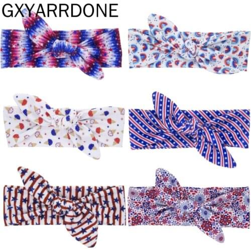 USA July Fourth Independence Day Top Rabbit Ear Turbans Stars Print Headband for Baby Girls DIY Hair Accessories Kids Headwraps